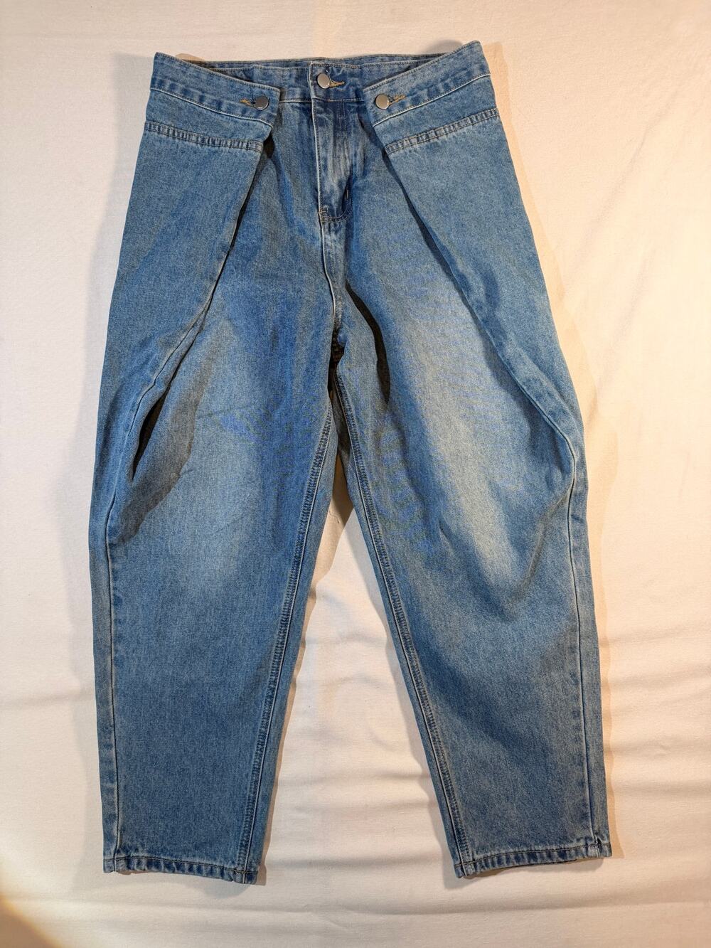 Vintage Style Pleated High Waist Blue Jeans Size L NWOT